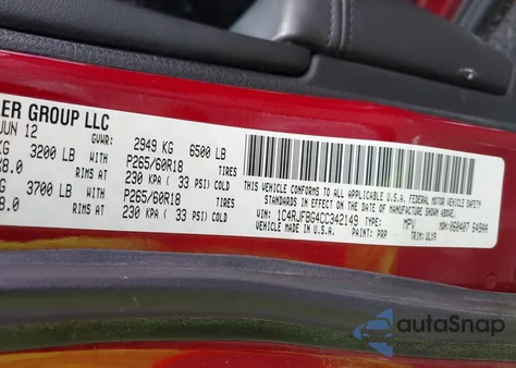 2012 Jeep Grand Cherokee Limited from USA, damaged, VIN 1C4RJFBG4CC342149